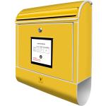 Banjado Design Briefkasten Weiß Pulverbeschichtet, 39x47x14cm, 2 Schlüssel, Mit Zeitungsfach Motiv Briefkasten Gelb