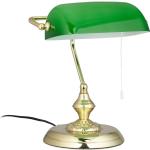 Bankerlampe mit Zugschalter, grüner Schirm, runder Sockel, Vintage Design, Glas, HBT: 31x22,5x18,5cm, messing