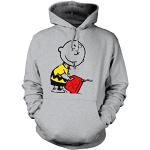 Graue Melierte Big Mouth Clothing Banksy Charlie Brown Herrenhoodies & Herrenkapuzenpullover aus Baumwolle Größe XL 