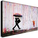 Banksy Farbige Regen – Leinwand Wand Art Gerahmter Leinwanddruck verschiedene Größen, A2 24x16 inches