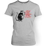 Graue Big Mouth Clothing Banksy T-Shirts aus Baumwolle maschinenwaschbar für Damen Größe L 
