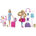 Barbie FWV25 - Reise Puppe mit blonden Haaren inkl. Reisezubehör und Hündchen & FWV20 - Reise Chelsea Puppe mit Hündchen und Zubehör Dreamhouse Adventures, Puppen Spielzeug ab 3 Jahren