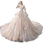 Champagnerfarbene Elegante V-Ausschnitt Brautkleider & Hochzeitskleider aus Mesh für Damen Größe XXL für die Braut für den für den Herbst 