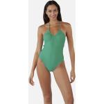 Grüne V-Ausschnitt Badeanzüge mit hohem Beinausschnitt aus Polyamid für Damen Größe M für den für den Sommer 