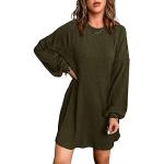 Reduzierte Armeegrüne Unifarbene Elegante Langärmelige Midi Shirtkleider mit Puffärmeln aus Polyester für Damen Größe XL 
