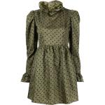 Olivgrüne Gepunktete Mini Minikleider & kurze Kleider mit Puffärmeln mit Reißverschluss für Damen 