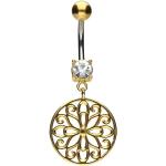Reduzierte Goldene Piercingline Bauchnabelpiercings mit Mandala-Motiv aus Kristall für Damen 