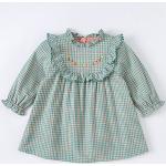 Reduzierte Grüne Karo Langärmelige Kinderlangarmkleider mit Reißverschluss aus Baumwolle für Mädchen für den für den Winter 