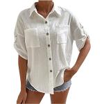 Weiße Unifarbene Vintage Schulterfreie Transparente Blusen & durchsichtige Blusen mit Reißverschluss aus Flanell für Damen Größe XXL Große Größen für den für den Sommer 