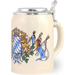Bavariashop Steinkrug Bayern Incl. Zinndeckel, 0,5 Liter, Grau, Wappen Freistaates Bayern, Löwe, Krone, Maßkrug, Bierkrug