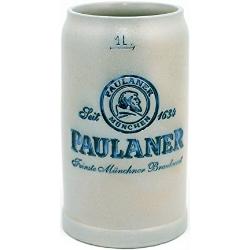 Bavariashop Steinkrug Paulaner salzglasiert - 1,0 Liter - salzglasierter Keferloher Bierkrug