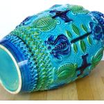Blaue Retro Bodenvasen & Vasen für Pampasgras aus Keramik 