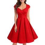 Rote Vintage Kurzärmelige Midi V-Ausschnitt Abiballkleider & Abschlussballkleider mit Reißverschluss für Damen Größe XS zur Hochzeit 