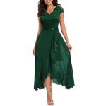 Dunkelgrüne Elegante Maxi V-Ausschnitt Lange Abendkleider mit Reißverschluss aus Chiffon für Damen Größe M zum Abschlussball für den für den Winter 