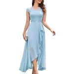 Himmelblaue Elegante Maxi V-Ausschnitt Lange Abendkleider mit Reißverschluss aus Chiffon für Damen Größe L zum Abschlussball für den für den Winter 