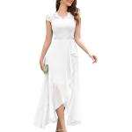 Weiße Elegante Maxi V-Ausschnitt Lange Abendkleider mit Reißverschluss aus Chiffon für Damen Größe XS für Brautjungfern für den für den Winter 