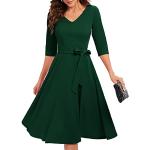 Dunkelgrüne Elegante 3/4-ärmelige V-Ausschnitt Lange Abendkleider mit Reißverschluss aus Nylon für Damen Größe L 