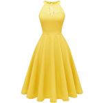 Gelbe Blumenmuster Elegante Ärmellose Midi Ballkleider mit Reißverschluss aus Spitze Handwäsche für Damen Größe 3 XL für den für den Sommer 