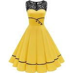 Gelbe Elegante Ärmellose Midi Ballkleider mit Reißverschluss aus Baumwolle für Damen Größe M zur Hochzeit für den für den Winter 