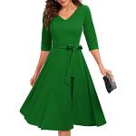 Grüne Vintage 3/4-ärmelige V-Ausschnitt Lange Abendkleider mit Reißverschluss aus Nylon für Damen Größe XXL für den für den Sommer 