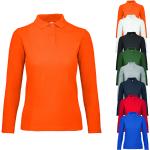 Graue Langärmelige B&C Langarm-Poloshirts aus Baumwolle für Damen Größe 3 XL 