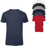Hellgraue Kurzärmelige B&C V-Ausschnitt T-Shirts aus Baumwollmischung für Herren Größe S 