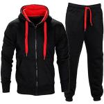 BE JEALOUS Herren Essentials Contrast Trainingsanzug Fleece Kapuzenpullis Jogginghose Jogginghose Gym Set - Schwarz/Rot, S