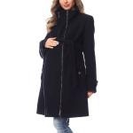 Reduzierte Dunkelblaue Unifarbene Elegante Stehkragen Kapuzenmäntel aus Wolle mit Kapuze für Damen Größe XS für den für den Winter 
