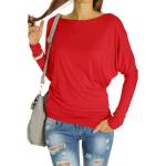 Reduzierte Rote Unifarbene Casual Langärmelige Rundhals-Ausschnitt Longshirts aus Viskose mit Kapuze für Damen Größe M 
