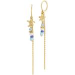 Silberne Lange Ohrringe mit Meer-Motiv vergoldet 18 Karat mit Echte Perle 