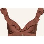 Schokoladenbraune Beachlife Bikini-Tops mit Volants aus Polyamid gepolstert für Damen Größe S 