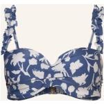 Reduzierte Blaue Blumenmuster Beachlife Bikini-Tops mit Rüschen aus Polyamid gepolstert für Damen Größe S 
