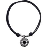 Beau Soleil Jewelry Damen Lederkette Halskette mit Onyx Sonnen Anhänger Längenverstellbar Lederschmuck mit Edelstein (Schwarz)