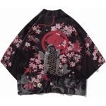 Bebovizi Japan Ukiyo-e Koi Bedruckter Kimono Streetwear Harajuku-Stil Outwear Lässige Robe Mäntel Herren Strickjacken