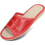 Rote Elegante Damenpantoffeln & Damenschlappen aus Leder Größe 40 mit Absatzhöhe bis 3cm für den für den Sommer 