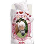 Pinke Pferdebettwäsche mit Tiermotiv mit Reißverschluss aus Baumwolle maschinenwaschbar 135x200 