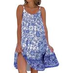 Blaue Blumenmuster Vintage Langärmelige Midi V-Ausschnitt Spaghettiträger-Kleider mit Reißverschluss aus Spitze für Damen Größe 4 XL für Brautjungfern für den für den Sommer 