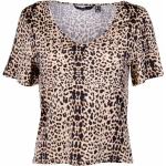 Braune Langärmelige Vero Moda Kate Moss V-Ausschnitt T-Shirts für Damen 