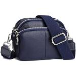 Blaue Kleine Handtaschen mit Reißverschluss aus Leder mit Außentaschen für Damen 