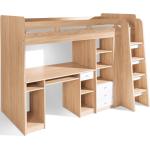 Braune Hochbetten mit Schreibtisch aus Holz mit Schublade 90x200 