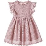 Pinke Vintage Midi Kinderrüschenkleider mit Reißverschluss aus Spitze für Mädchen 