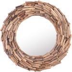 Braune Rustikale Beliani Runde Runde Wandspiegel aus Holz 