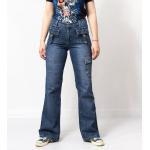 Marineblaue Vintage Jeans-Schlaghosen mit Reißverschluss aus Baumwolle für Damen Größe L 