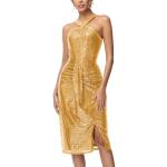 Goldene Ärmellose Belle Poque Mini Kurze Abendkleider mit Pailletten mit Reißverschluss für Damen Größe L für Partys 