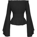 Schwarze Gothic Belle Poque Schulterfreie Festliche Blusen mit Rüschen aus Viskose für Damen Größe M 
