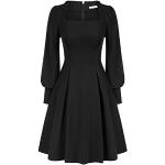 Schwarze Vintage Langärmelige Belle Poque Midi Abendkleider A-Linie für Damen Größe S zur Hochzeit 