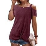 Reduzierte Bordeauxrote Elegante Kurzärmelige Rundhals-Ausschnitt T-Shirts für Damen Größe L für den für den Sommer 
