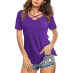 Reduzierte Violette Sexy Langärmelige V-Ausschnitt T-Shirts für Damen Größe XL für den für den Sommer 