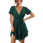 Dunkelgrüne Kurzärmelige Wickelkleider mit Volants maschinenwaschbar für Damen Größe XXL für Partys für den für den Sommer 