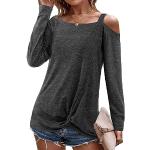 Dunkelgraue Casual Langärmelige Schulterfreie T-Shirts für Damen Größe XL für den für den Winter 